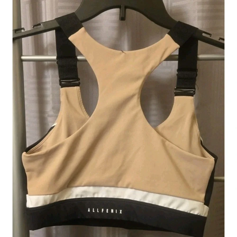 AllFenix Color Block Sports Bra, Black White Nude, Sz. Med Adjustable Strap‎